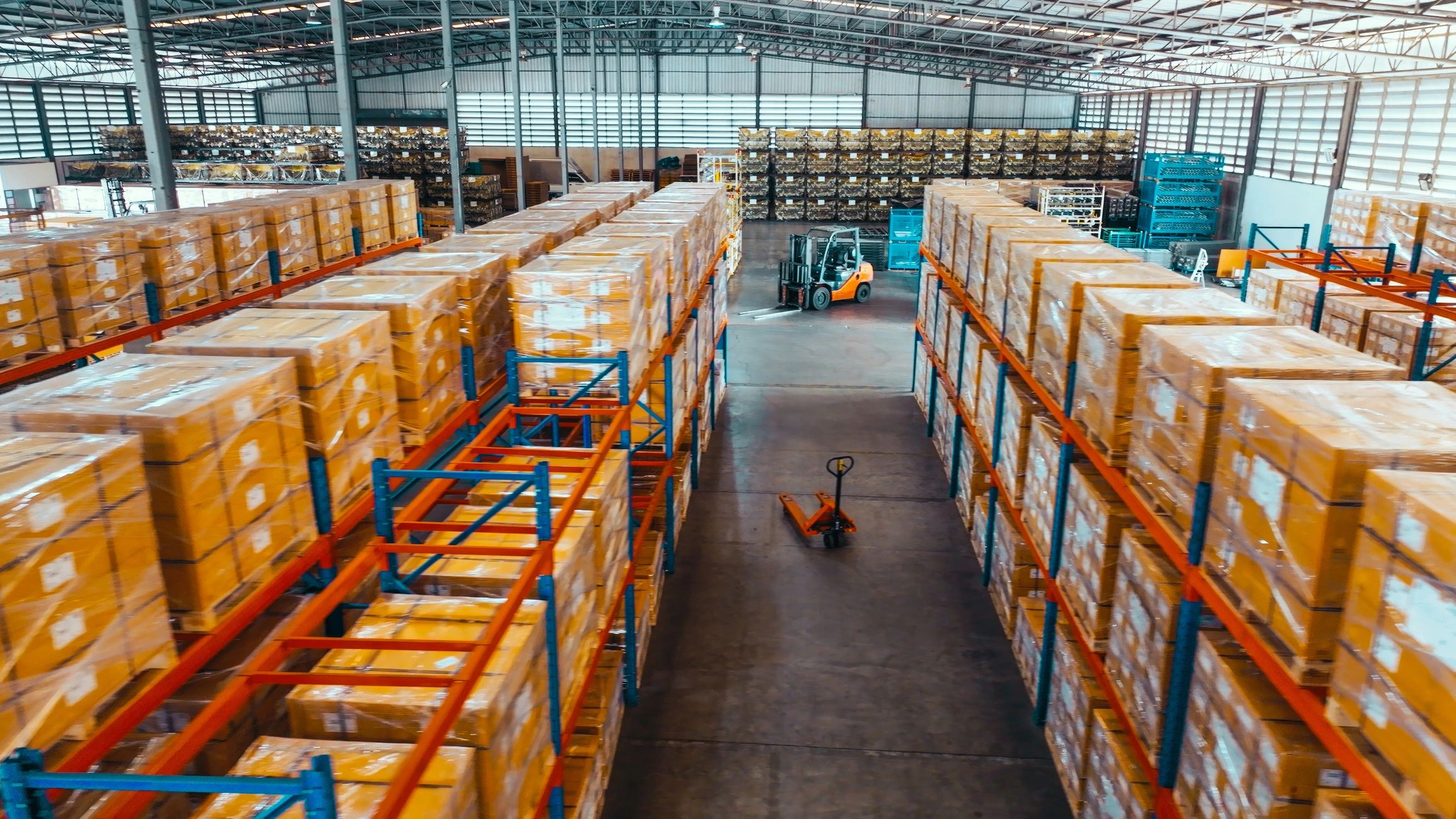 Warehouse shelves showing organized inventory for e-commerce fulfillment
