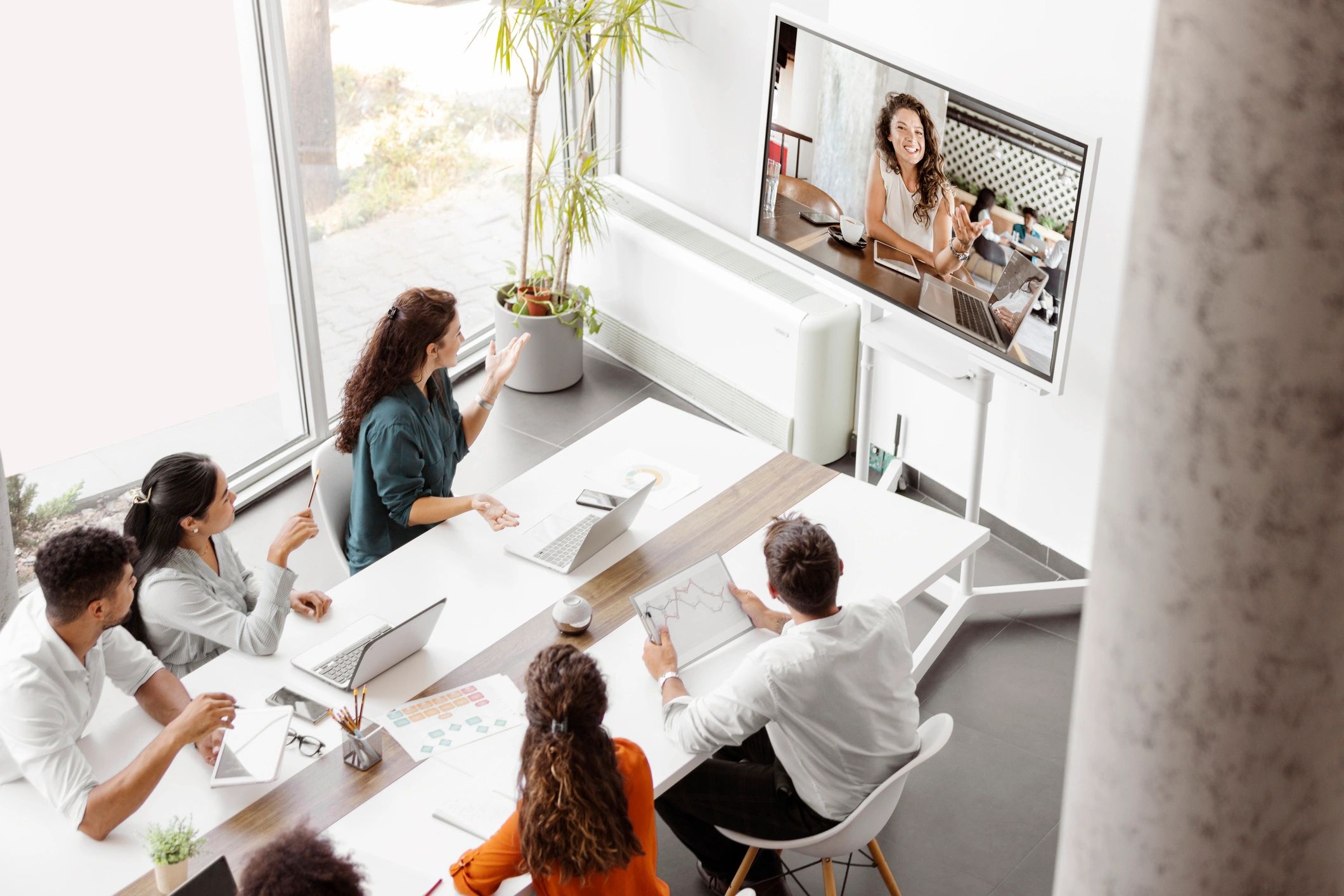 Team collaborating in a modern business meeting