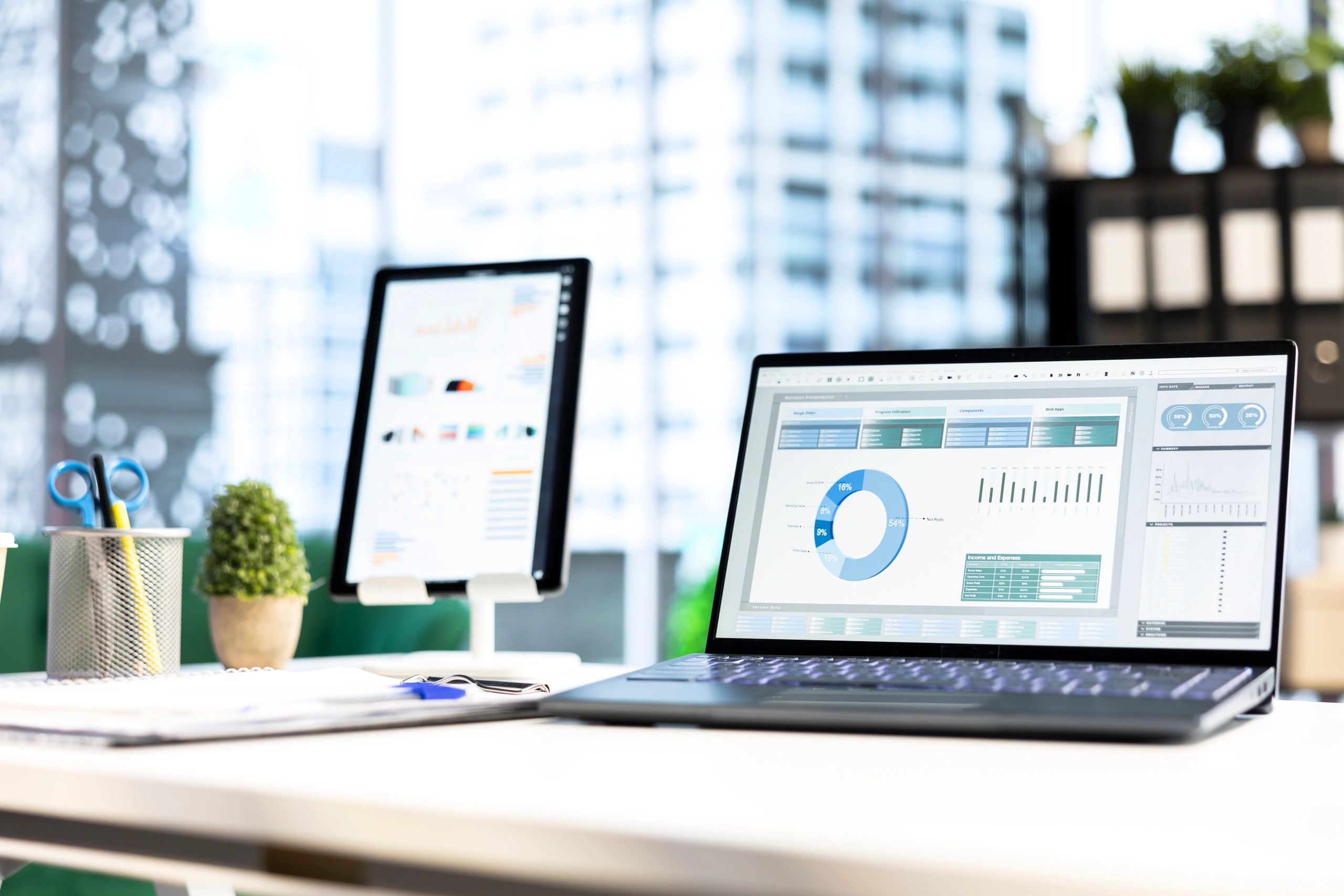 Modern office screen showing business analytics and ecommerce performance