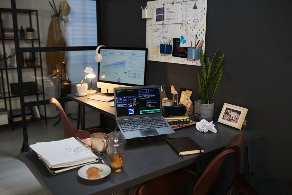 Home Office Workspace Supporting Remote Work and Coding Tasks