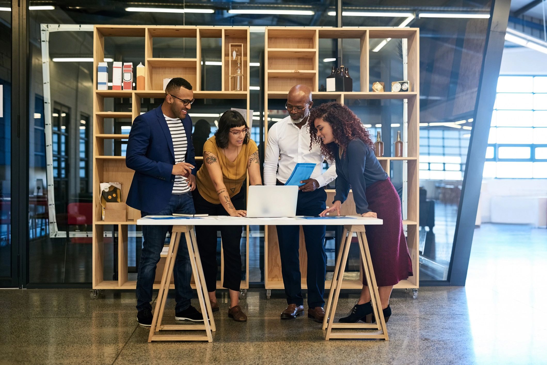 E-commerce team collaborating in a modern office